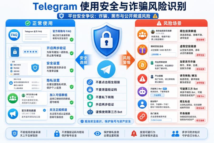 Telegram 平台安全与公开频道风险示意