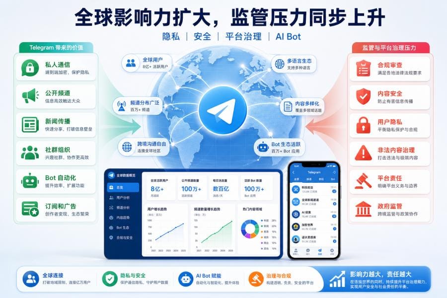 Telegram 全球监管与用户安全新闻示意