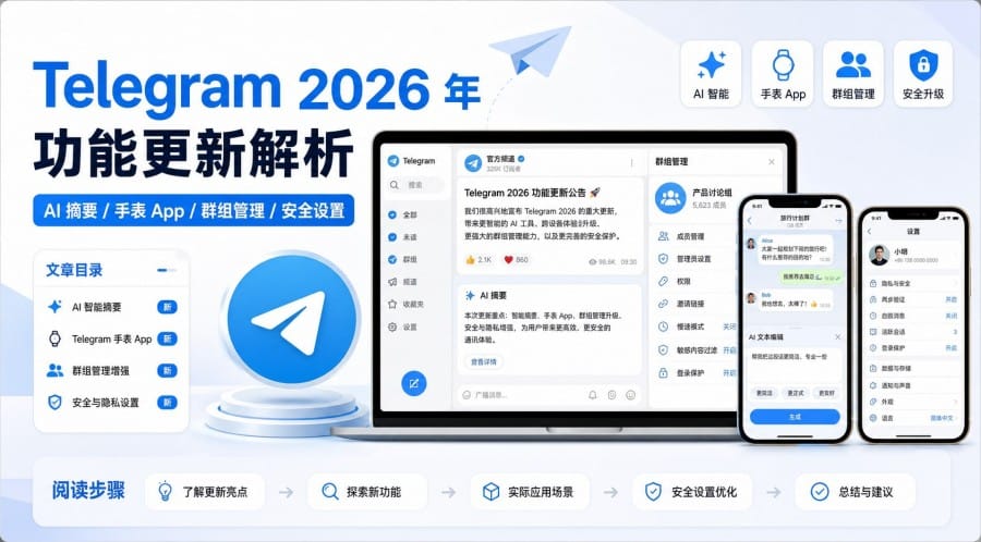 Telegram 2026 年功能更新解析：AI 摘要、手表 App、群组管理与安全设置 第 1 张正文图